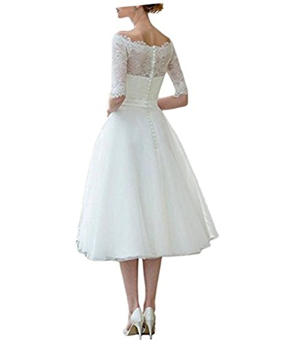 Cloverbridal Damen Elfenbein Tüll Brautkleider Hochzeitskleider Prinzessin A-Linie Lang Vintage Perlen Hochzeitskleid Spitze - 2