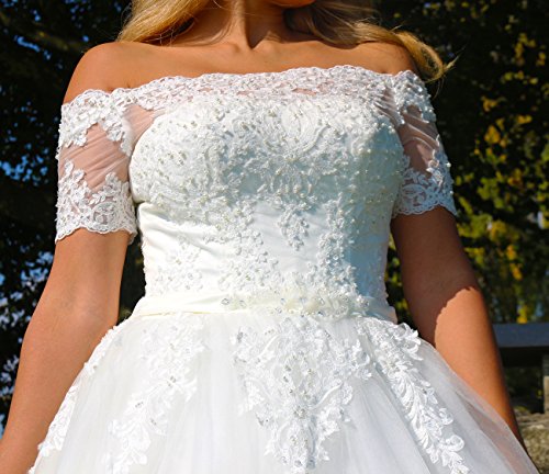 Luxus Brautkleid Hochzeitskleid NEU Braut Spitze mit Träger Ärmel Prinzessin Brautkleider Maßanfertigung Spitzenkleid Herzausschnitt Kleid Hochzeit Weiß Ivory nach Maß Tüll - 5