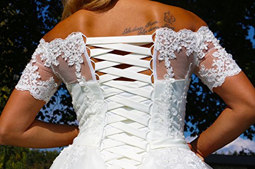 Luxus Brautkleid Hochzeitskleid NEU Braut Spitze mit Träger Ärmel Prinzessin Brautkleider Maßanfertigung Spitzenkleid Herzausschnitt Kleid Hochzeit Weiß Ivory nach Maß Tüll - 7