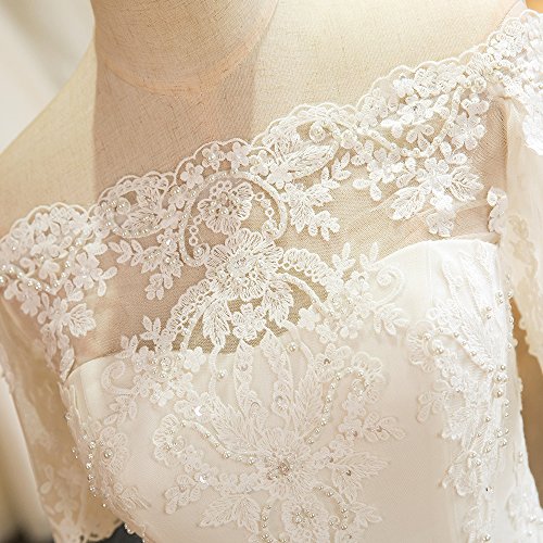 Luxus Brautkleid Hochzeitskleid NEU Braut Spitze mit Träger Ärmel Prinzessin Brautkleider Maßanfertigung Spitzenkleid Herzausschnitt Kleid Hochzeit Weiß Ivory nach Maß Tüll - 8