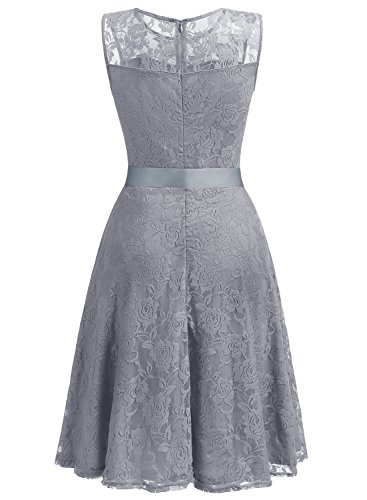 Dressystar DS0009 AbendKleid Ärmellos Kurz Brautjungfern Kleid Spitzen Rundhals Damen Kleider Grau M - 3