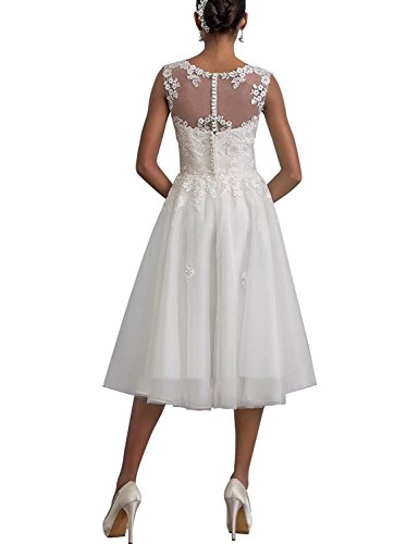 Aurora dresses Damen Hochzeitskleider Spitze Knielänge Appliques Abendkleider Elegant Brautkleid (Elfenbein,50) - 2