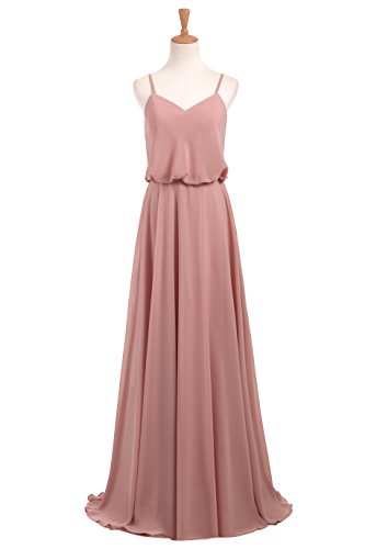 WADAYUYU Damen Elegant Chiffon Einfache Spaghetti Straps Flowy lange Brautjungfer Abendkleider Partykleider Festkleider Tanzenkleider Rosa2 36 - 3