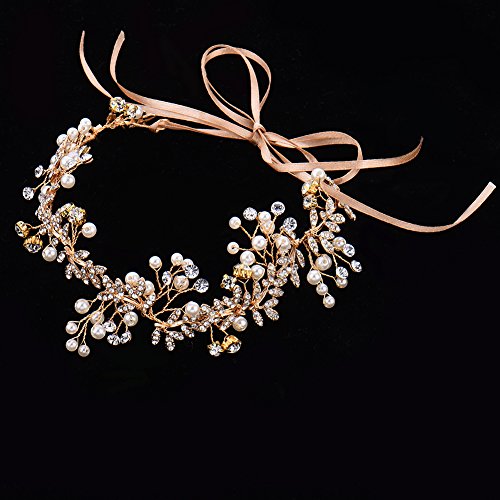 Oshide Vintage Braut Haarschmuck Golden Kopfschmuck Mit Perlen und Strass - 3