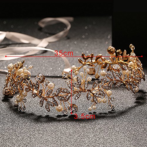 Oshide Vintage Braut Haarschmuck Golden Kopfschmuck Mit Perlen und Strass - 5