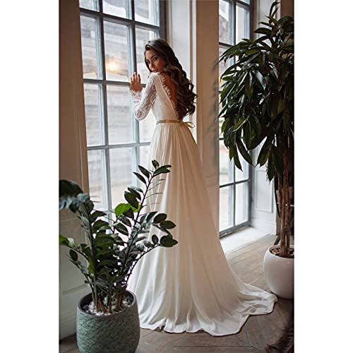 AIYIFU Hochzeitskleid für Damen Spitze Kleid mit offenem Rücken Brautkleid Brautkleid Strandhochzeitskleid,White,L - 4