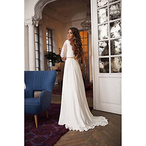 AIYIFU Hochzeitskleid für Damen Spitze Kleid mit offenem Rücken Brautkleid Brautkleid Strandhochzeitskleid,White,L - 5