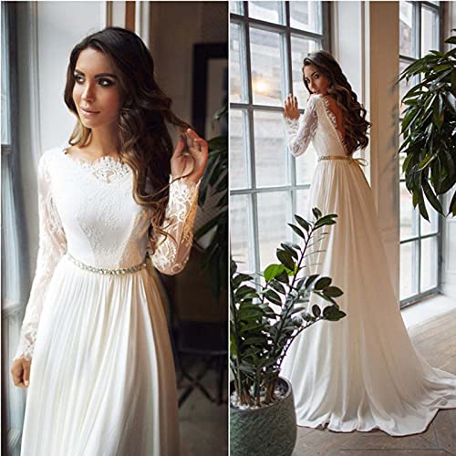 AIYIFU Hochzeitskleid für Damen Spitze Kleid mit offenem Rücken Brautkleid Brautkleid Strandhochzeitskleid,White,L - 6