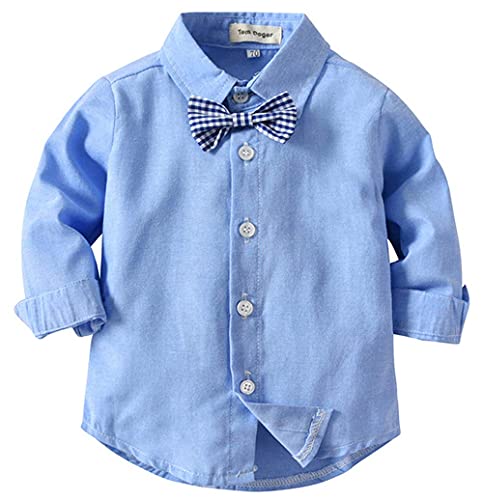 Yokald 4tlg Baby Jungen Bekleidungssets Anzug Kleid Strampler + hosenträger Fliege Krawatte Anzug Gentleman Festliche Taufe Hochzeit Langarm Baby Kleikind 6 Monate - 6 Jahre (Blau005, 6-12M) - 4