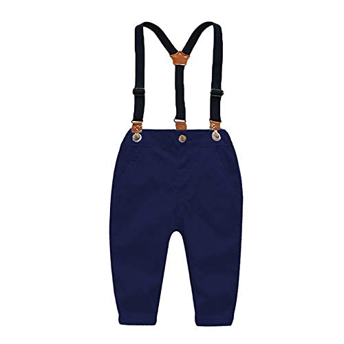 Yokald 4tlg Baby Jungen Bekleidungssets Anzug Kleid Strampler + hosenträger Fliege Krawatte Anzug Gentleman Festliche Taufe Hochzeit Langarm Baby Kleikind 6 Monate - 6 Jahre (Blau005, 6-12M) - 6