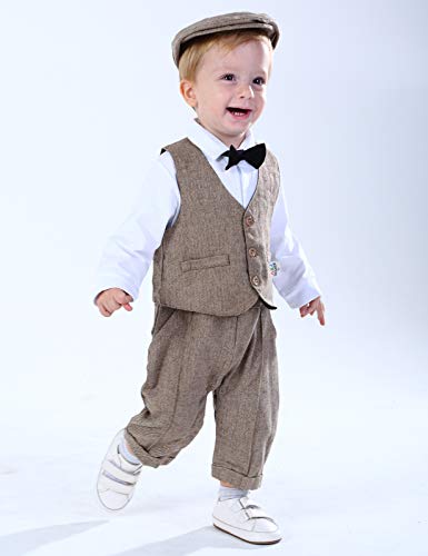 mintgreen Säugling Junge Overall Hochzeit Taufe Anzug Set, Braun, 9-12 Monate (Herstellergröße : 80) - 2