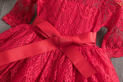 TTYAOVO Mädchen Spitze Gestickte Prinzessin Partykleid Blumenmädchen Hochzeitskleid 6-7 Jahre Größe(140) 481 Rot - 4