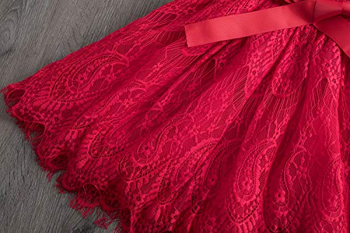 TTYAOVO Mädchen Spitze Gestickte Prinzessin Partykleid Blumenmädchen Hochzeitskleid 6-7 Jahre Größe(140) 481 Rot - 5