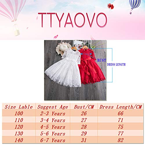 TTYAOVO Mädchen Spitze Gestickte Prinzessin Partykleid Blumenmädchen Hochzeitskleid 6-7 Jahre Größe(140) 481 Rot - 7