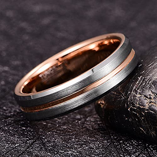 GALANI Damen Herren Ring Silber 6mm aus Wolframcarbid Eheringe Verlobungsring Paar Ringe mit Rosegold Grooved Valentinstag Schmuck Geschenk Größe 59(18.8) - 4