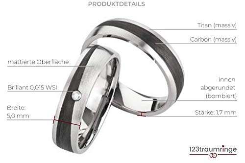 123traumringe Trauringe/Eheringe aus Titan/Carbon in Juwelier-Qualität (Brillant/Gravur/Ringmaßband/Etui) - 2
