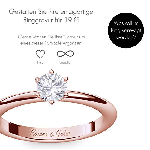 Verlobungsring Roségold 585 750 PERSONALISIERT + ETUI mit individueller GRAVUR Damen-Ring Heiratsantrag Solitär-Ring Zirkonia Aquamarin Turmalin Blautopas Peridot Rauchquarz - 7