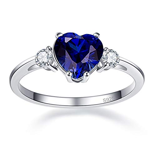 BONLAVIE Damen Ring Blau Herz Liebe Saphir 925 Sterling Silber Zirkonia Verlobungsring Frauen Schmuck Geschenk - 3