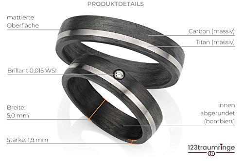 Titan/Carbon in Juwelier-Qualität mit BRILLANT von 123traumringe / 2x Trauringe/Eheringe (Gravur/Ringmaßband/Etui/Zertifikat) - 2