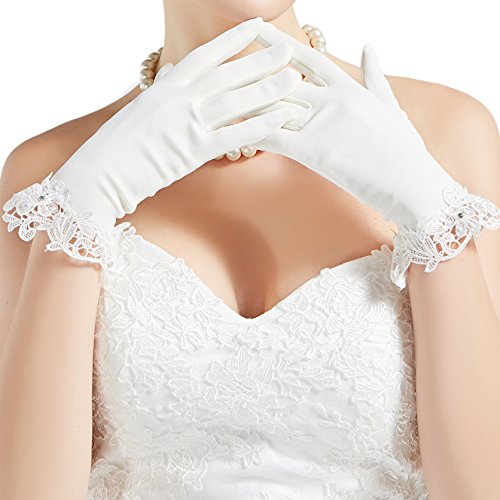 ArtiDeco Hochzeit Braut Handschuhe Opera Fest Party Damen Handschuhe Kostüm Accessoires (Weiß Lace) - 2