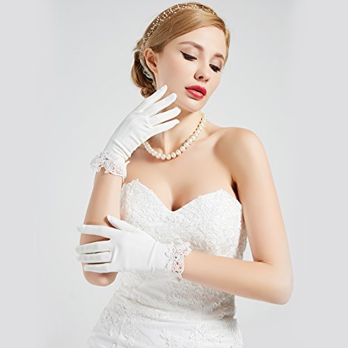 ArtiDeco Hochzeit Braut Handschuhe Opera Fest Party Damen Handschuhe Kostüm Accessoires (Weiß Lace) - 6