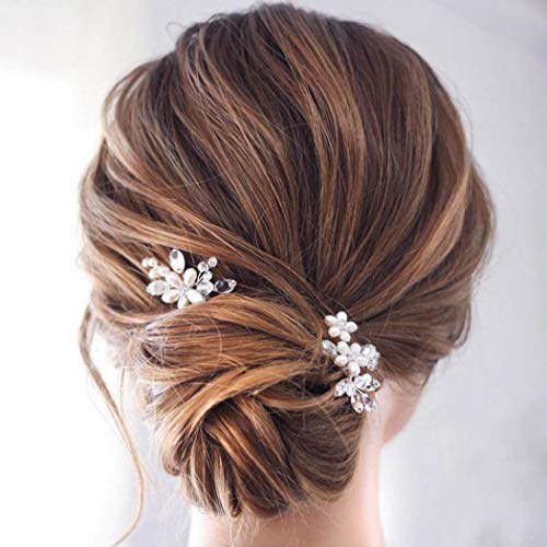 Einfach Braut Kristall Hochzeit Haarnadeln Silber Haarspangen Braut Kopfschmuck Haarschmuck Perle für Frauen und Mädchen (Silber) - 6