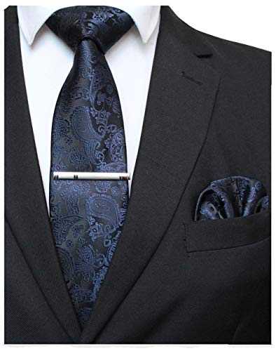 Krawatte und Einstecktuch mit Krawattenklammer, Paisley Seide