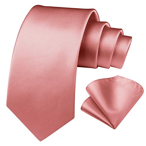 Enlision Einfarbig rosa Krawatte und Einstecktuch Krawattensatz fur Manner - 2