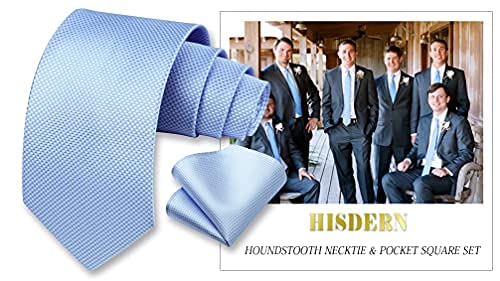 HISDERN Hellblau Krawatte Herren Elegant Hochzeit Plaid Taschentuch Klassisch Business Party Hahnentritt Krawatten & Einstecktuch Set - 7