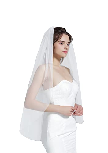 Brautschleier Softtüll Weiß Ivory mit Metallkamm, Länge:70cm