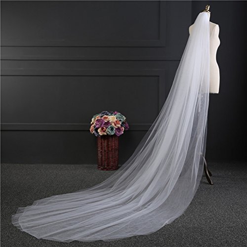 Frcolor Hochzeit Brautschleier, 3M lange Brautschleier Tüll Brautschleier mit Kamm (weiß) - 6