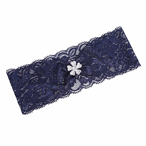 YiZYiF Strumpfband zur Hochzeit Schleife Design Brautaccessoire für alle Damen in 4 Größen Marineblau L (Umfang 39 CM) - 3