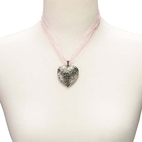 Alpenflüstern Organza-Trachtenkette Amulett-Herz Trachtenherz - Damen-Trachtenschmuck Dirndlkette rosa DHK080 - 4