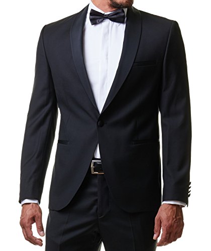 Paco Romano Herren Smoking Anzug Jacket Sakko Hose Schwarz 2-Teilig Slim Fit Premium Cotton 80% Wolle Gentleman Hochzeit Feier Dinner 67712, Farbe:Schwarz, Größe:54 / XL - 4