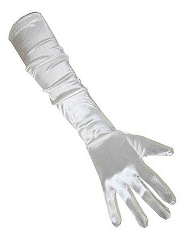 Elegante ca. 48cm lange weisse Satin Handschuhe Karneval GOGO von PartyXplosion 12075