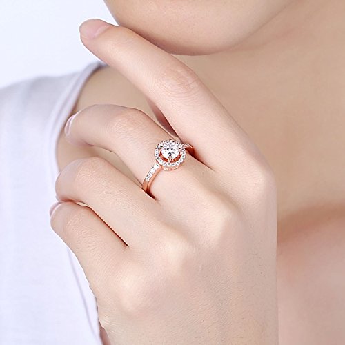 Beydodo Damen Ring Vergoldet Kreis Vier Klaue Strass Eherring Rosegold Ring Partner Ringgröße 54 (17.2) - 5