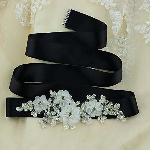 ULAPAN Damen Blume Hochzeit Gürtel Sash,Perlen Braut Gürtel Sash, Strass Braut Sash Schärpe Rhinestones Hochzeit Schärpe Sash (Königsblau) - 4