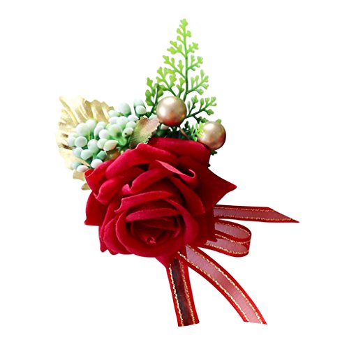 Baoblaze Künstliche Rose Blumen Anstecker Gästeanstecker Hochzeitsanstecker Anstecknadel Boutonniere - rot, 14 x 9 x 6 cm - 2