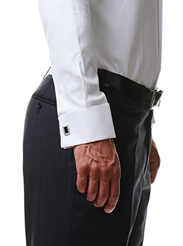 Herren Hemd Smoking Anzug Klassik Business Langarm Fliege Manschettenknöpfe Bügelleicht Hochzeit Premium Slim Fit Shirt PR6615, Farbe:Weiß, Größe:45 / 2XL - 5