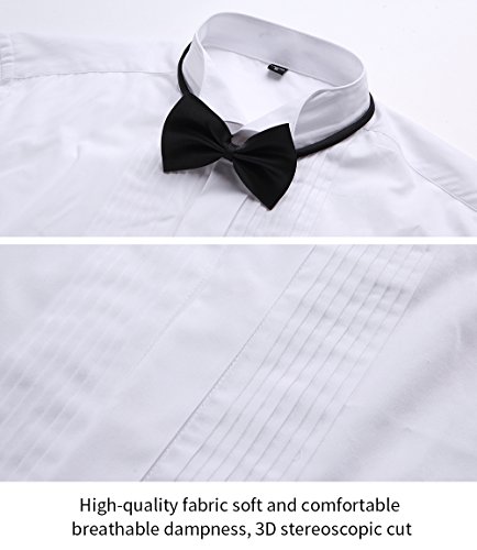 HARRMS Herren Smoking Hemd Slim Fit mit Krawatte Manschettenknopf Button Down Für Business Hochzeit Freizeit Bügelleicht/Bügelfrei,Weiß,44 - 5