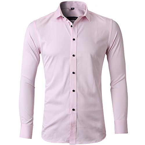 Herren Hemd Slim Fit Bügelleicht für Anzug Business Hochzeit Freizeit Langarm Hemden Shirts für Männer,Pink,M - 4