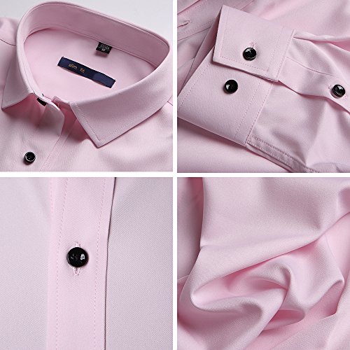 Herren Hemd Slim Fit Bügelleicht für Anzug Business Hochzeit Freizeit Langarm Hemden Shirts für Männer,Pink,M - 6
