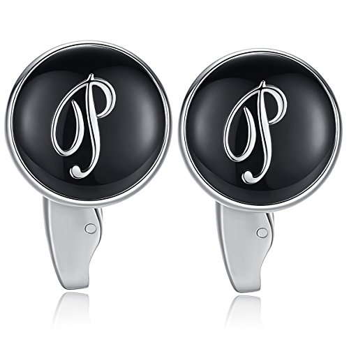 Honey Bear manschettenknöpfe & krawattennadel Set Initialen Buchstabe Herren Edelstahl Hochzeit Cufflinks Manschettenknopf Schwarz (P) - 2