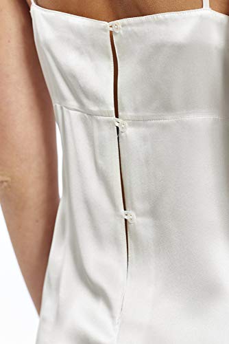 Jadee Damen Nachthemd Nachtwäsche Seidennachthemd kurz Unterkleid Negligee aus edlem Seidensatin Uni Off White, Größe L - 3