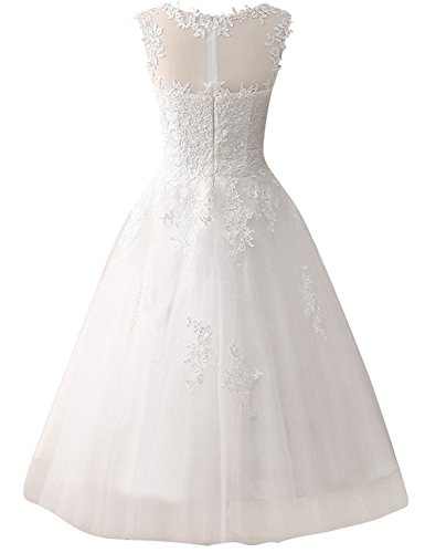 Brautkleid Hochzeitskleider A Linie Tüll Spitze Brautmode Damen Festkleider Wadenlang Elfenbein EUR56 - 2