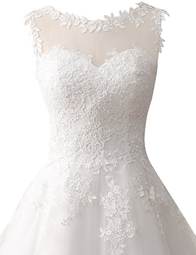 Brautkleid Hochzeitskleider A Linie Tüll Spitze Brautmode Damen Festkleider Wadenlang Elfenbein EUR56 - 4