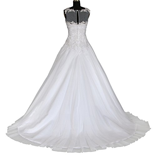 Romantic-Fashion Brautkleid Hochzeitskleid Weiß Modell W064 A-Linie Satin Stickerei Perlen Pailetten DE Größe 48 - 3