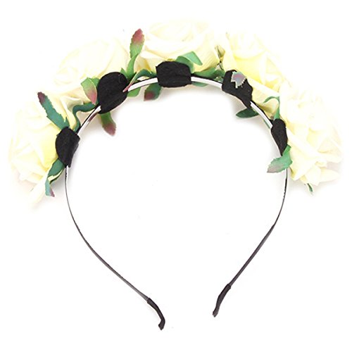 Damen Mädchen Rose Blume Haarreif Blumenstirnband Garland Festival Hochzeit Braut Brautjungfer Haarband Kopfband Kranz (Beige) -