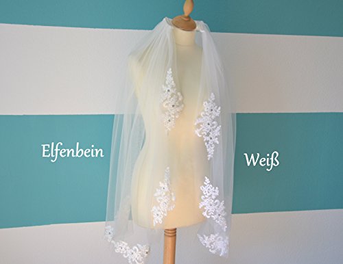 Schleier Brautschleier FEIN 1 Lage mit Kamm Strass Hochzeit Braut Weiß Ivory 85 cm (Ivory) - 3