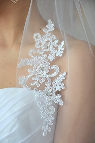 Schleier Brautschleier FEIN 1 Lage mit Kamm Strass Hochzeit Braut Weiß Ivory 85 cm (Ivory) - 6